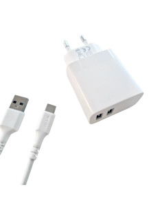 GEAR Laddare 220V 2xUSB-A + USB-C Kabel 1 m