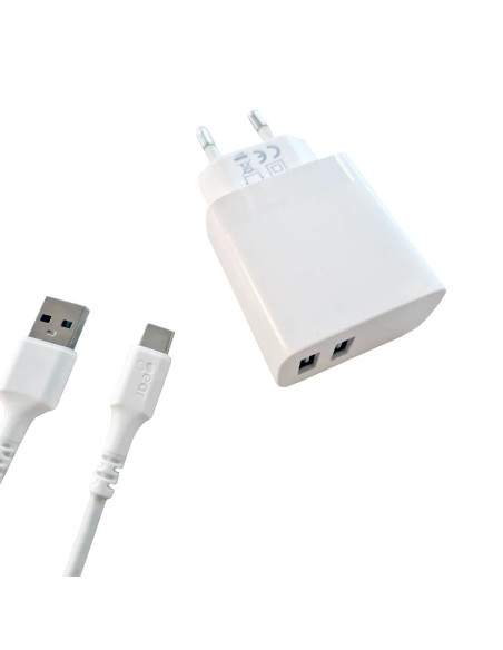 GEAR Laddare 220V 2xUSB-A + USB-C Kabel 1 m