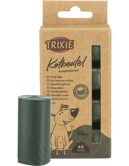 Bajspåsar av majs, komposterbara, 4 rullar x 10 st, skogsgrön