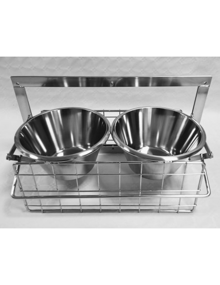 Matskålshållare dubbel inkl. rostfri matskål - 3L