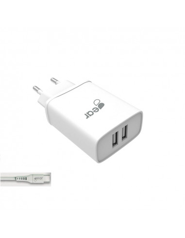 Laddare 220V 2xUSB + USB-C Kabel 1m